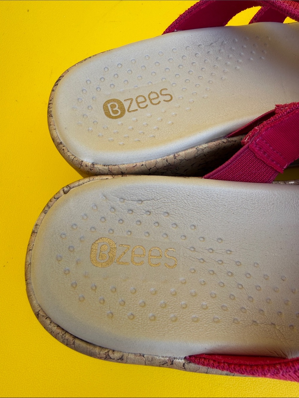 Bzees Raspberry Pink Crisscross Stretch Sandals with Sparkle Trim - Picture 3 of 5